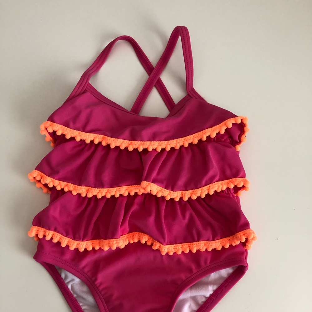 Baby Girls Hot Pink Tassel Swimsuit - Picture 2 of 4